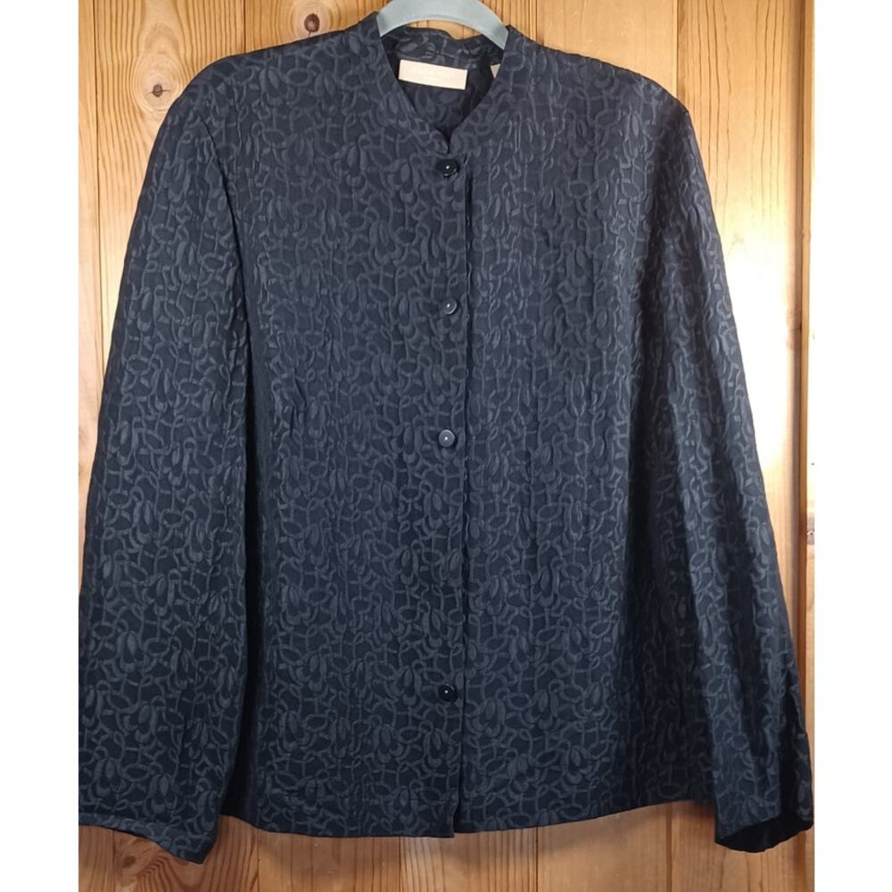 Kate Hill Woman 18W Black Silk Linen Blend Textured Button Front Blouse Jacket - Picture 6 of 9